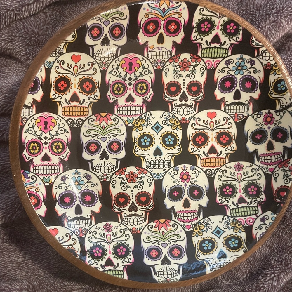 3R Studios Large Wood (7.9”) Bowl featuring Sugar Skulls - NWT